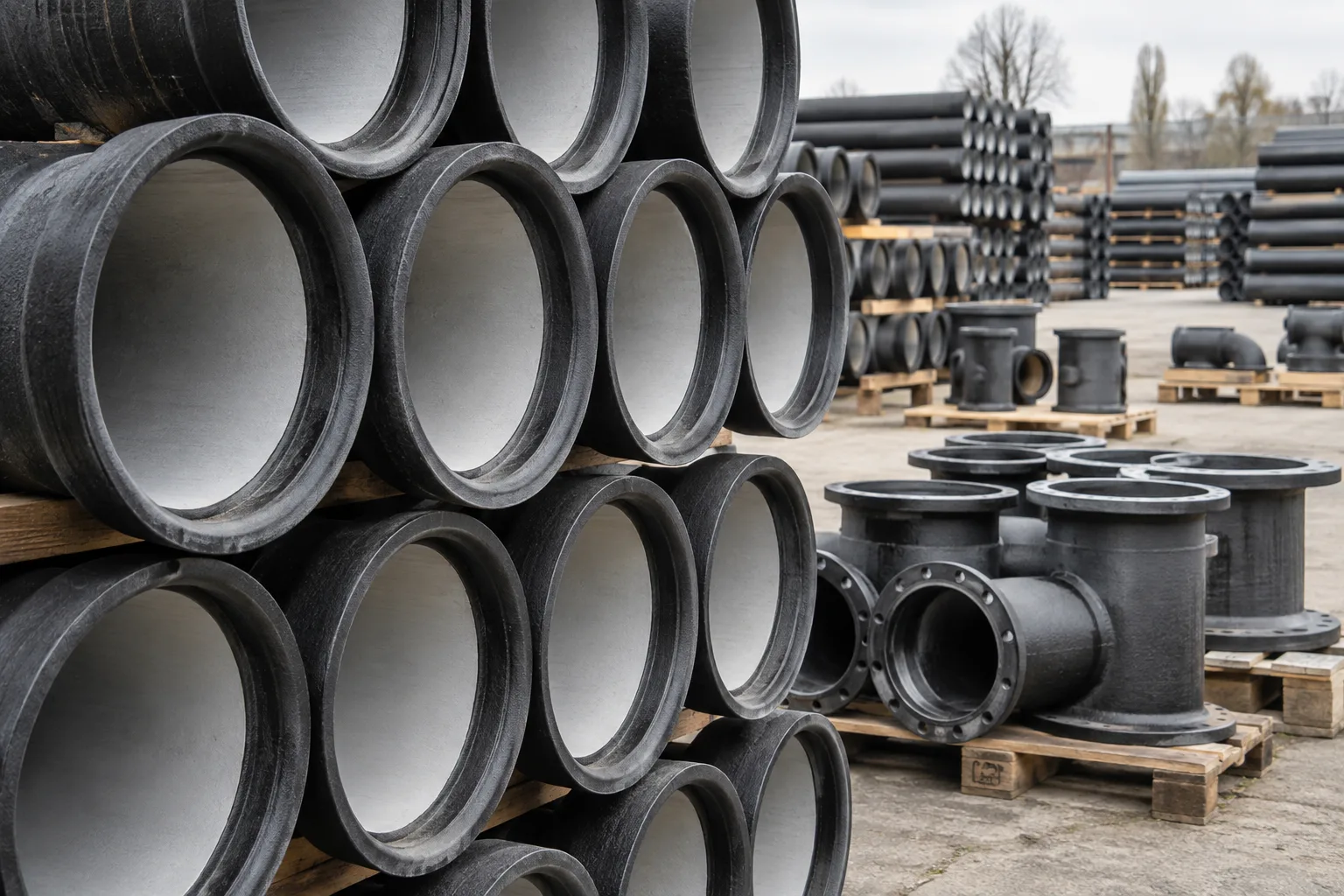 Illustrative unbranded ductile-iron water pipes