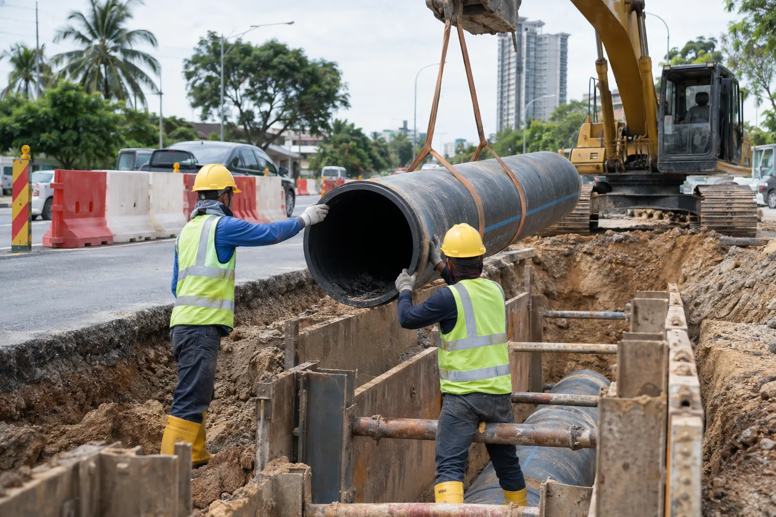 Illustrative unbranded water-pipeline installation