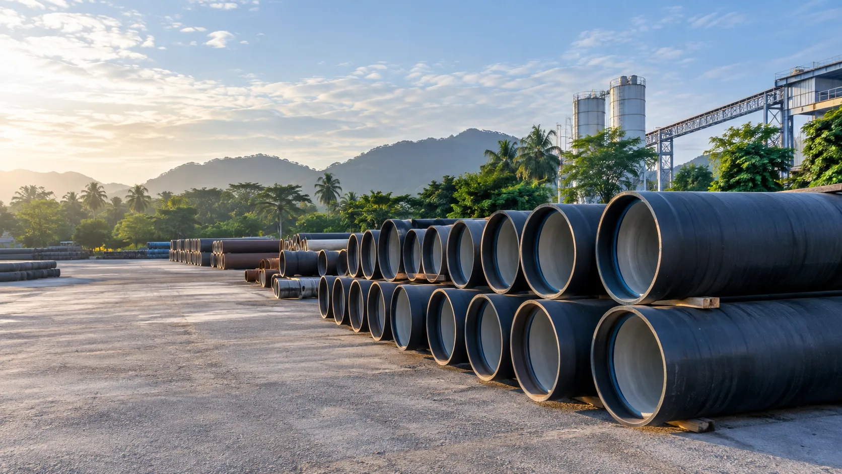 Illustrative unbranded water-pipe storage yard